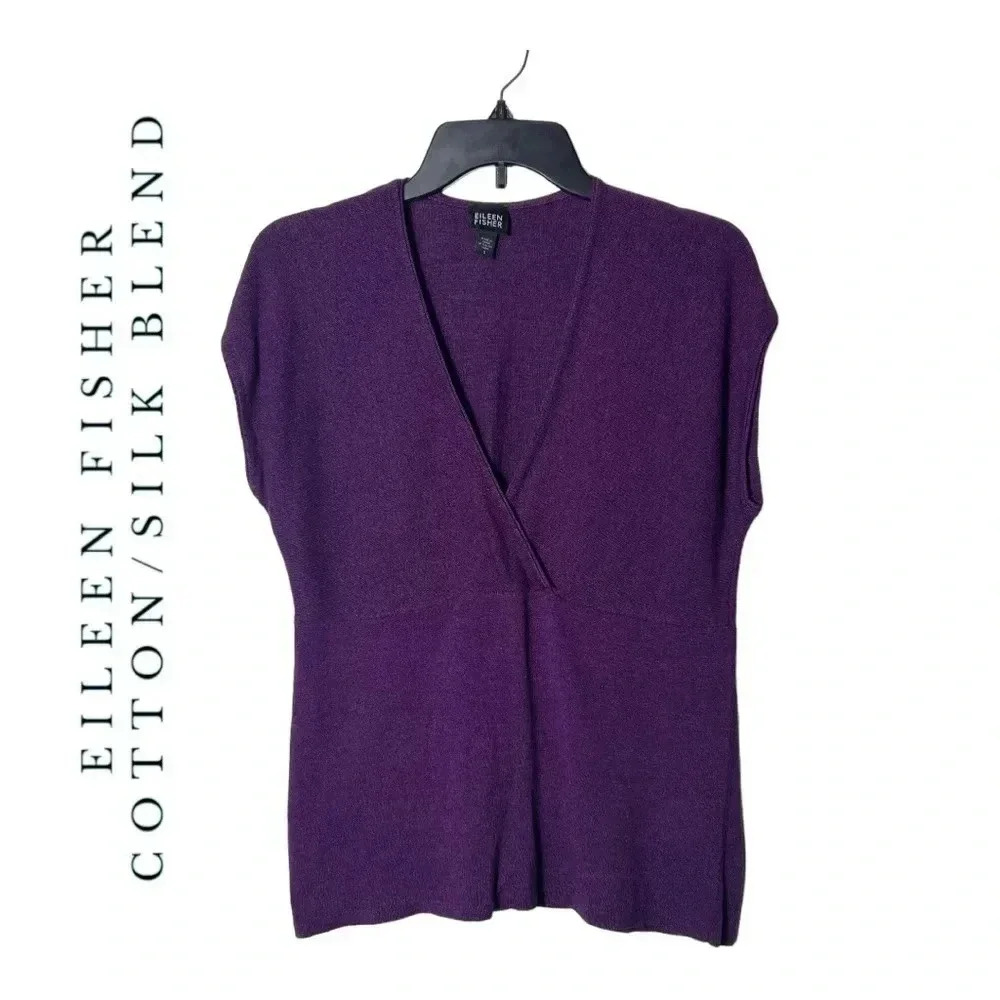 1836.‎ EILEEN FISHER SLEEVELESS KNITTED COTTON/SILK BLEND TOP SIZE SMALL KNITTED
